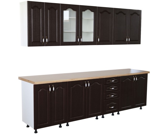 Bucatarie Zebra 260 cm din MDF Wenge cu blat termoizolant crem